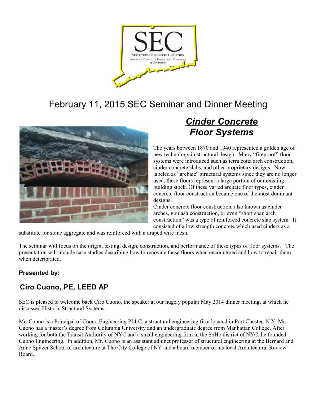 February 11, 2015 SEC Seminar and Dinner Meeting