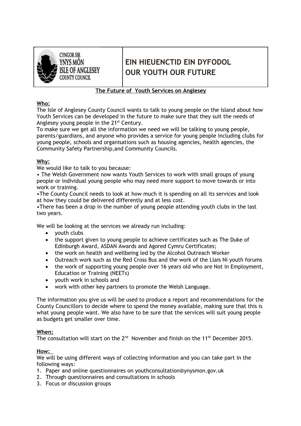 The Future of Youth Services on Anglesey