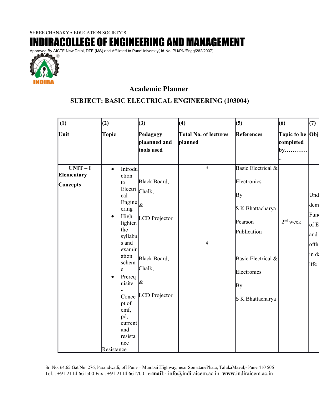 Subject: Basic Electrical Engineering (103004)