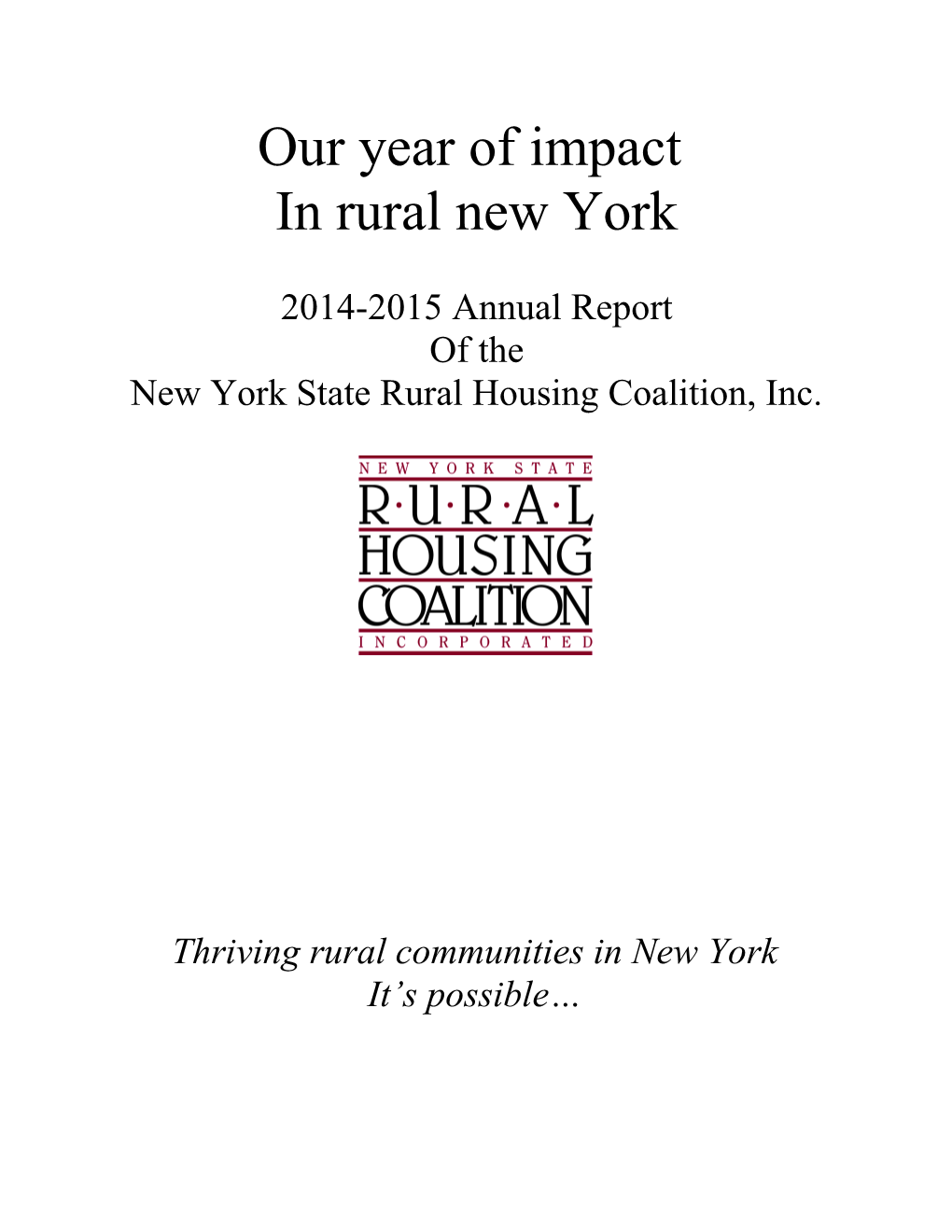 New York State Rural Housing Coalition, Inc