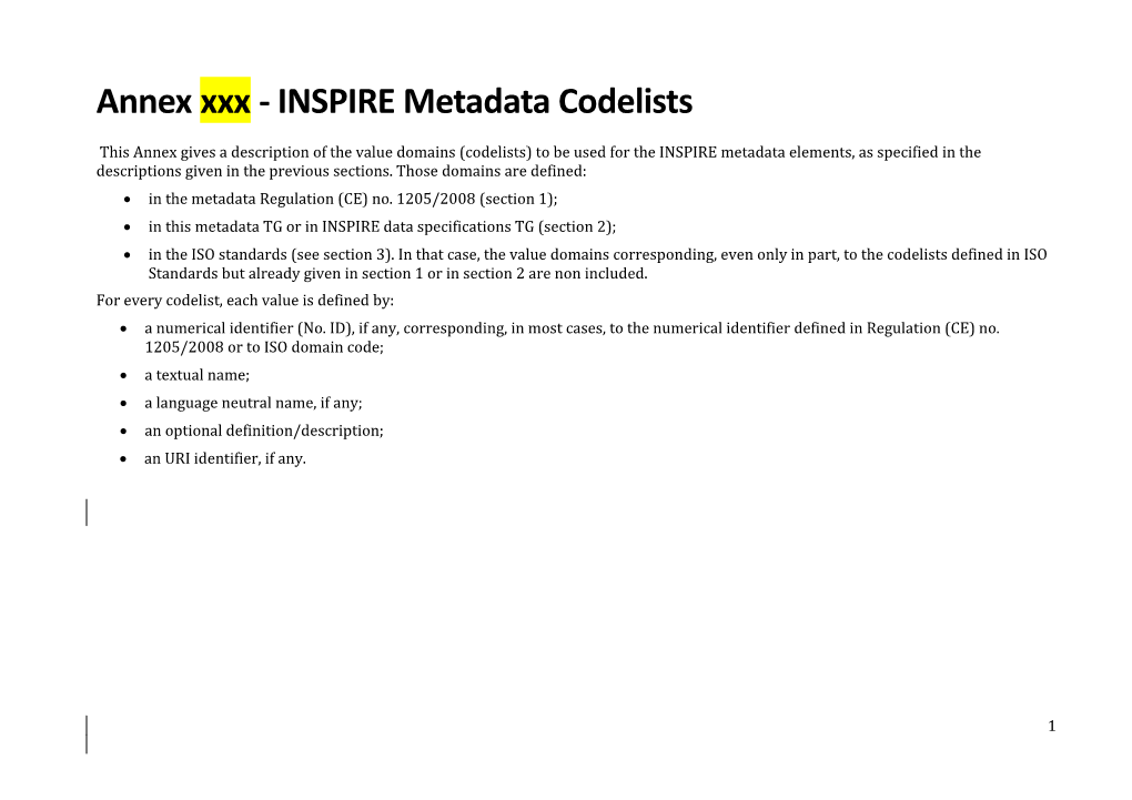 Annex Xxx - INSPIRE Metadata Codelists