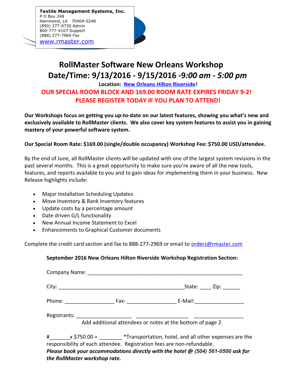 Rollmaster Software New Orleansworkshop