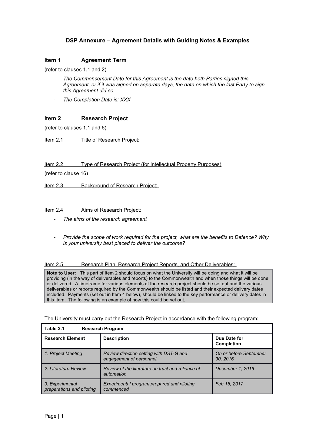 DSP Annexure Agreement Details with Guiding Notes & Examples