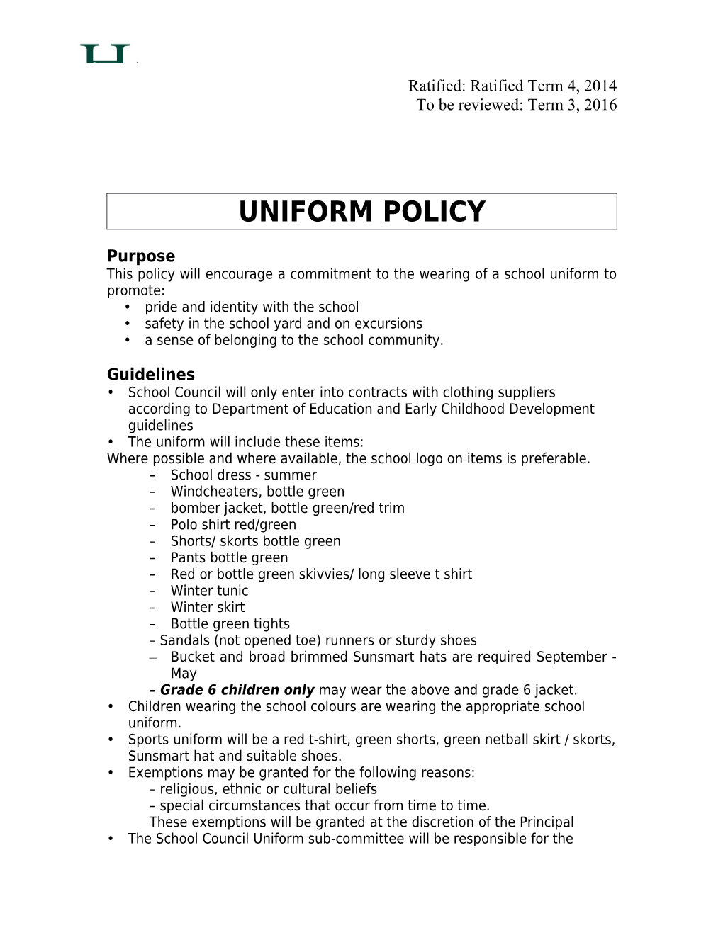 Ratified: Ratified Term 4, 2014