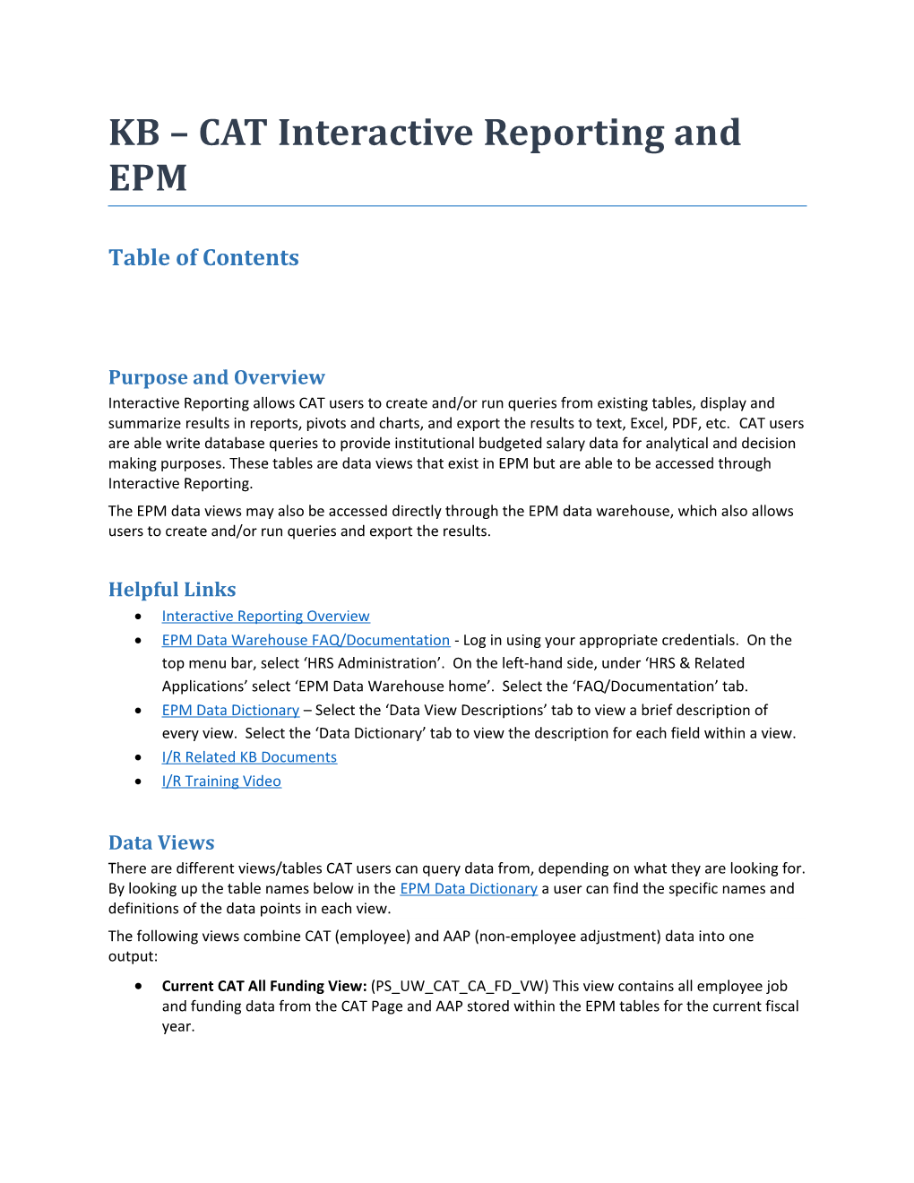 KB CAT Interactive Reporting and EPM