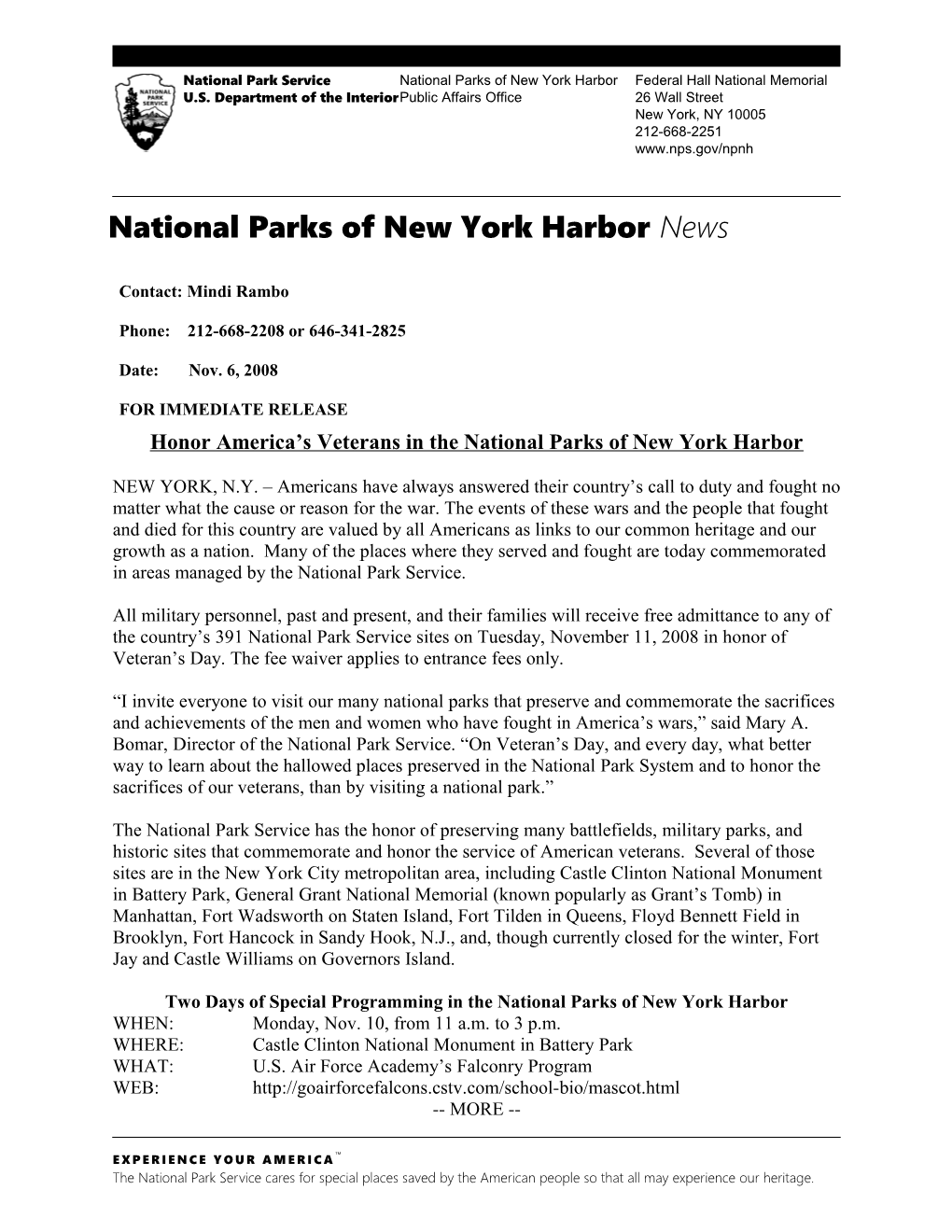 Honor America S Veterans in the National Parks of New York Harbor