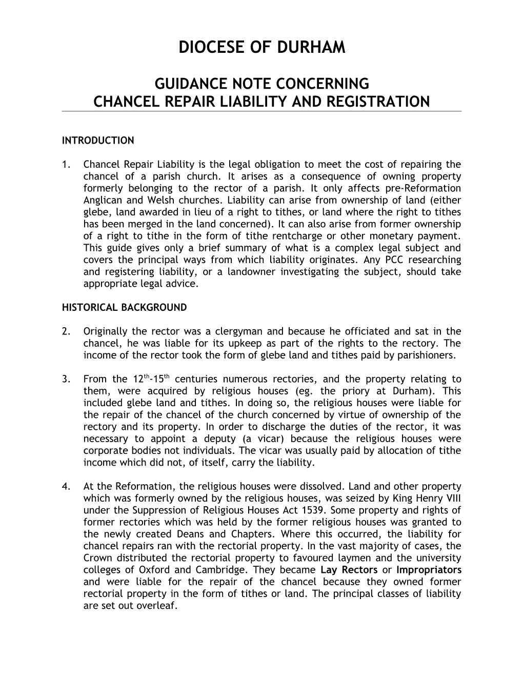 Chancel Repair Liability and Registration