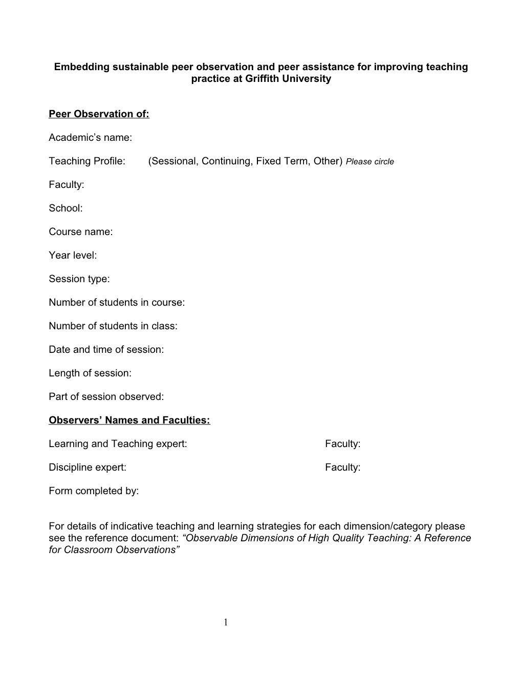 Improving Teaching Using Peer Review/Observation of Teaching and Learning Activities