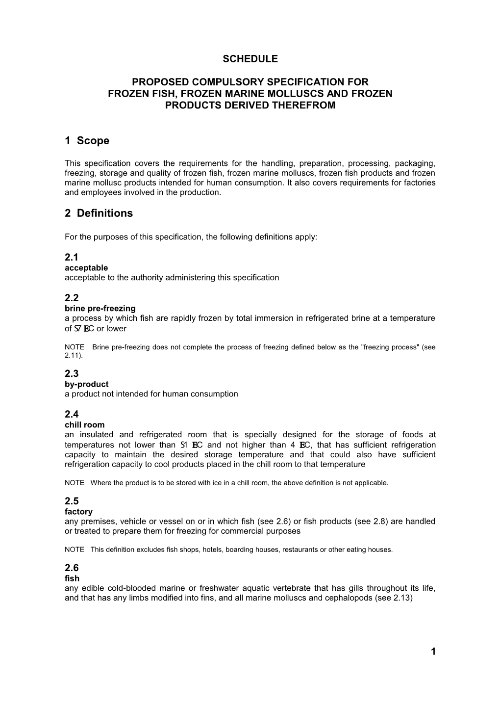 Proposed Compulsory Specification For