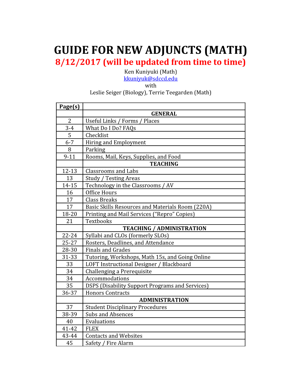Guide for New Adjuncts (Math)