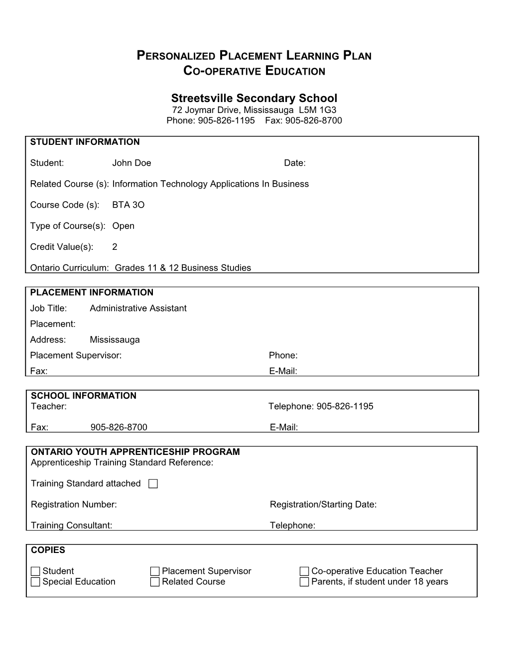 Personalized Placement Learning Plan