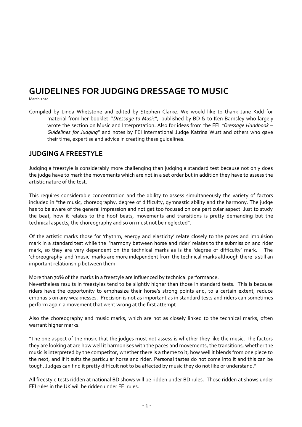 Guidelines for Judging Dressage to Music