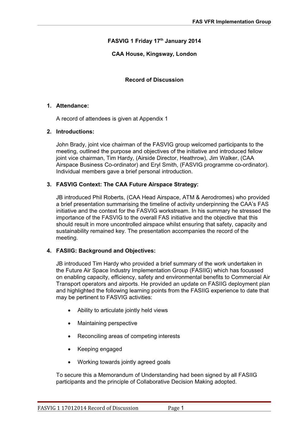 FAS VFR Implementation Group