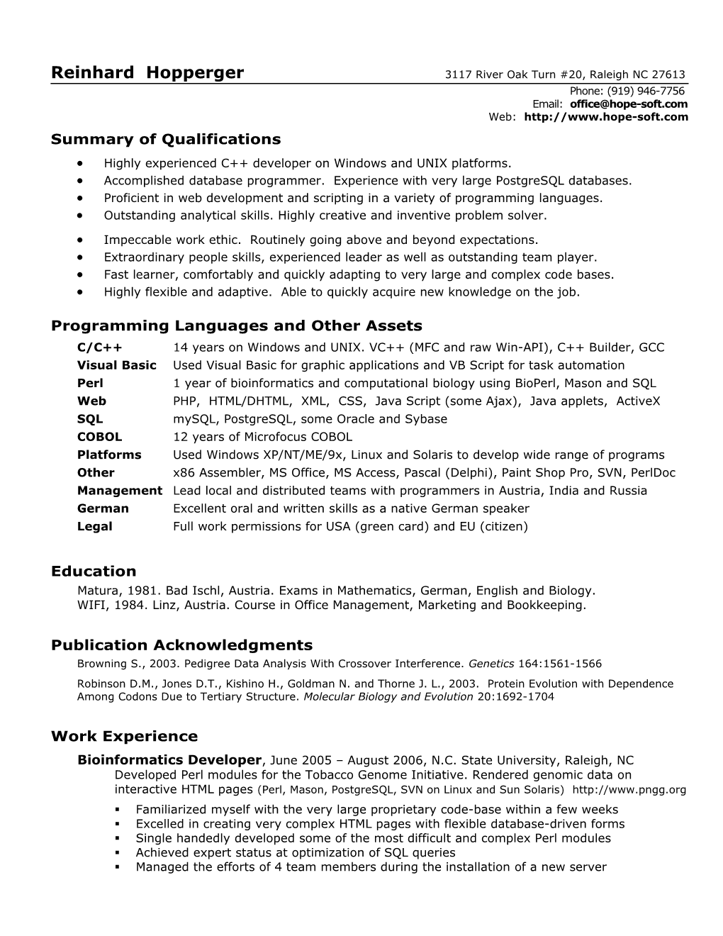 Reinhard Hopperger Resume