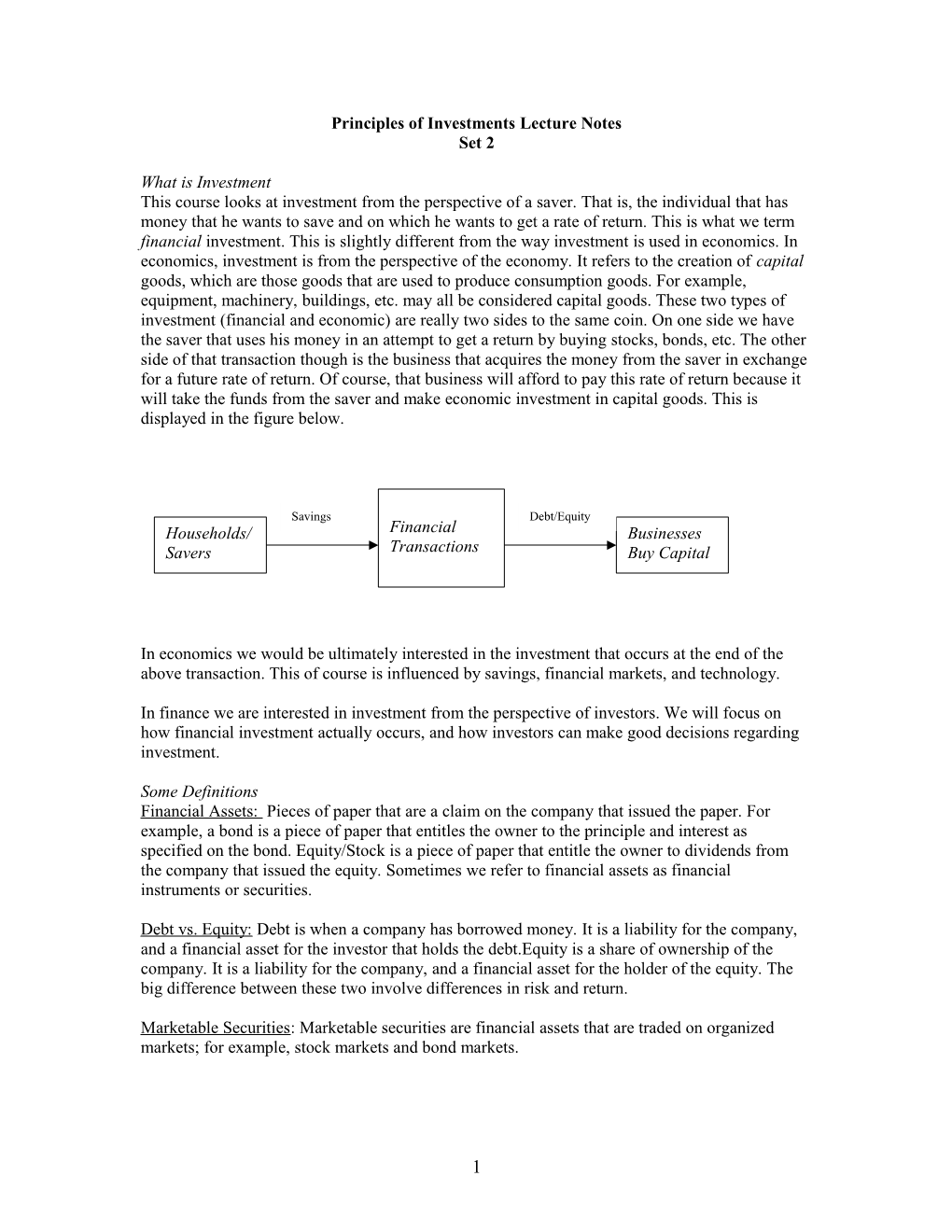 Principles of Investments Lecture Notes