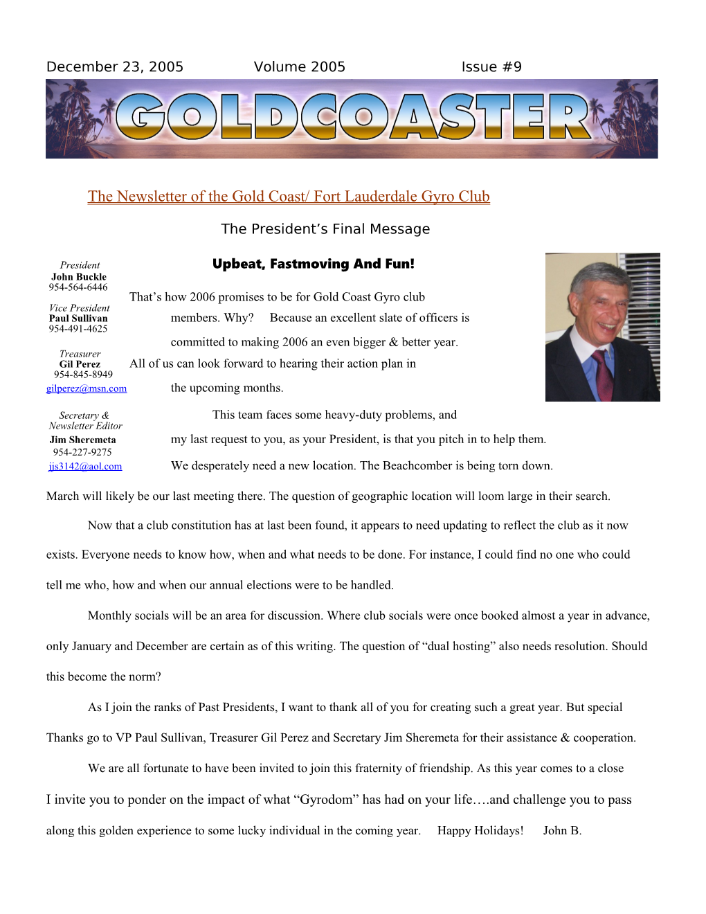 The Newsletter of the Gold Coast/ Fort Lauderdale Gyro Club