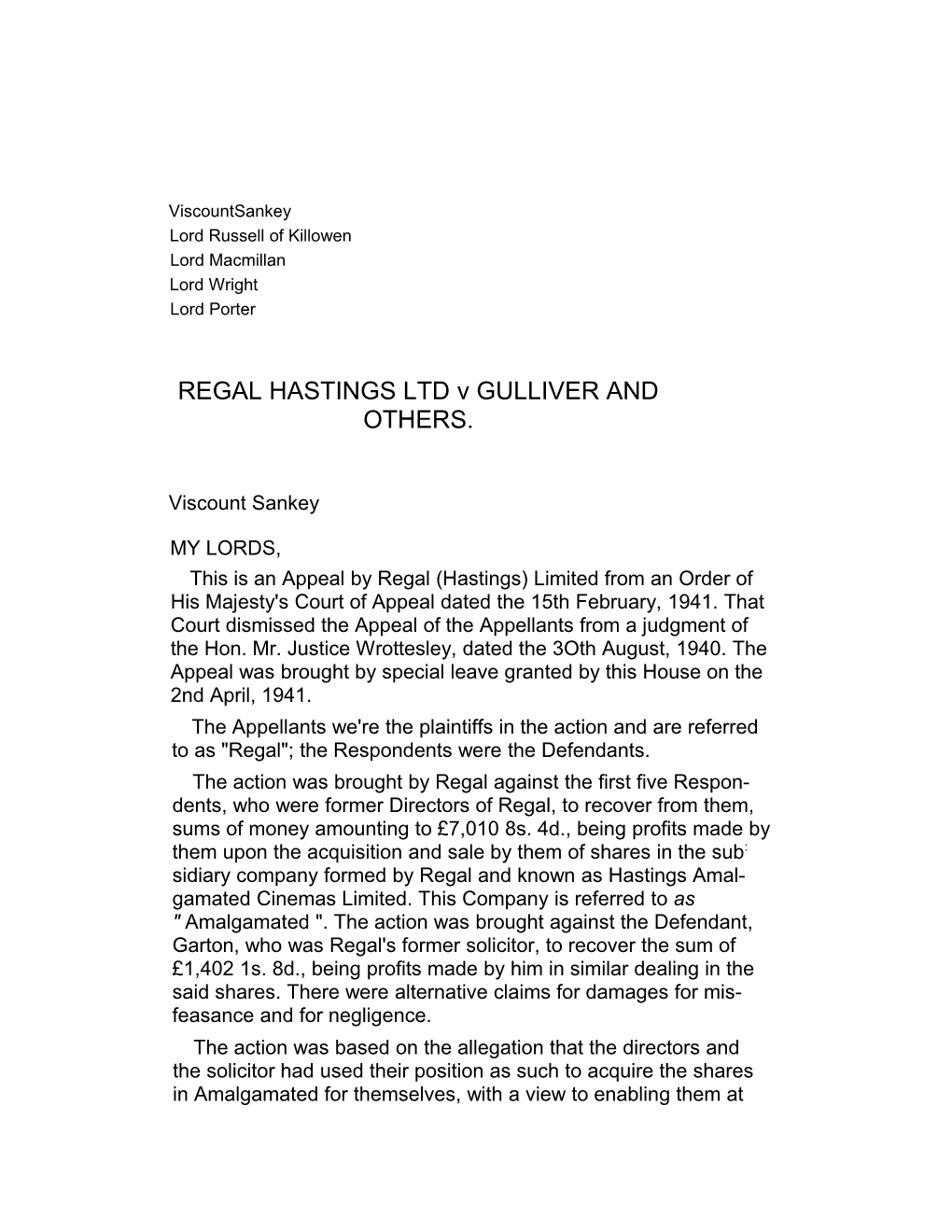 REGAL HASTINGS LTD V GULLIVER and OTHERS