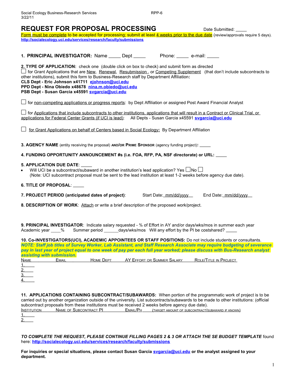 Checklist Proposal Processing Form