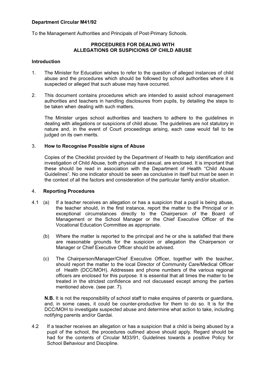 Department Circular M41/92