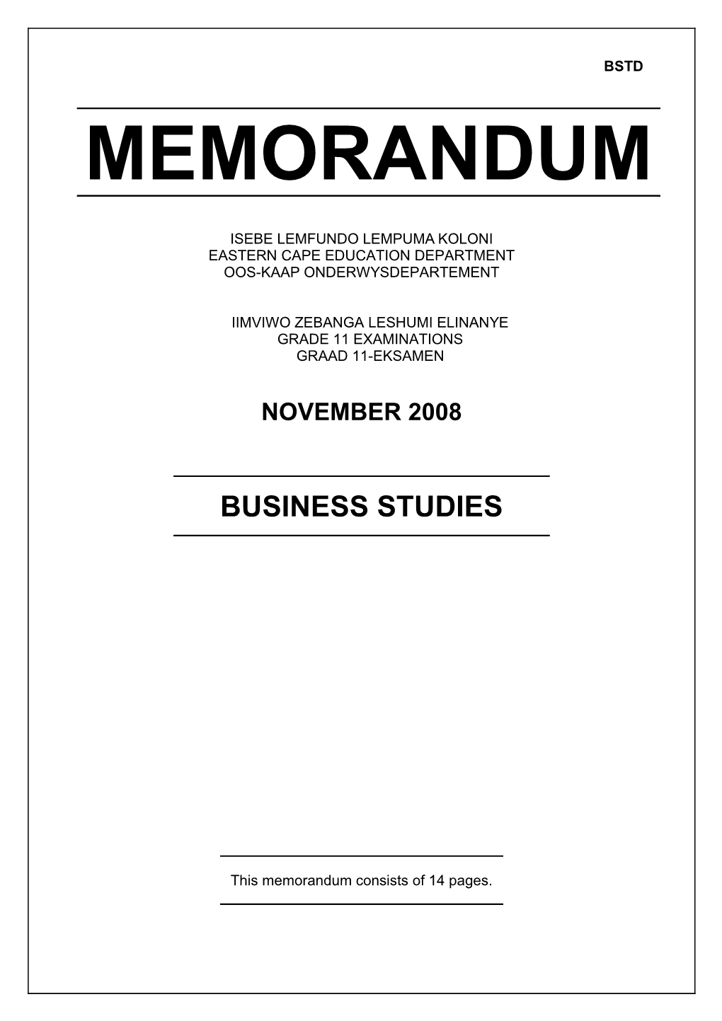 (Memo 11/08)Business Studies (Bstd)1