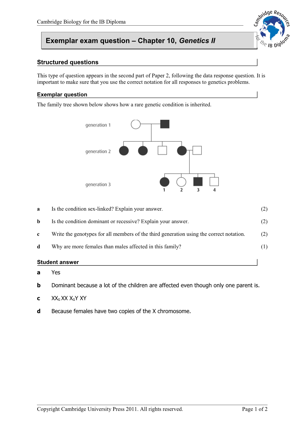 Exemplar Exam Question Chapter 10