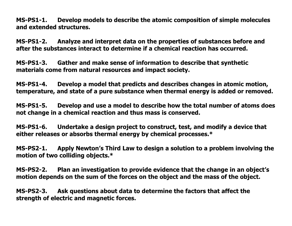 MS-PS1-1.Develop Models to Describe the Atomic Composition of Simple Molecules and Extended