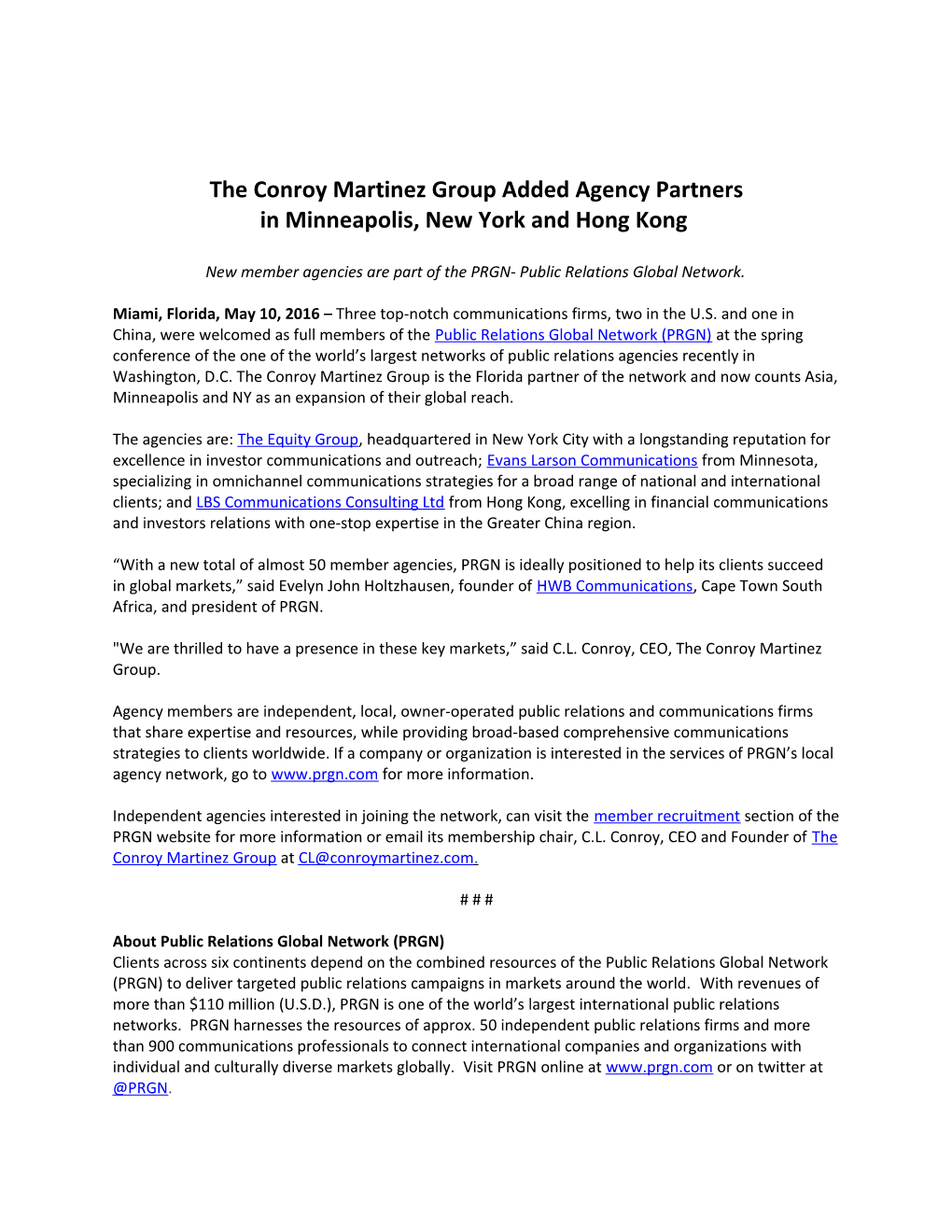 The Conroy Martinez Group Added Agency Partners