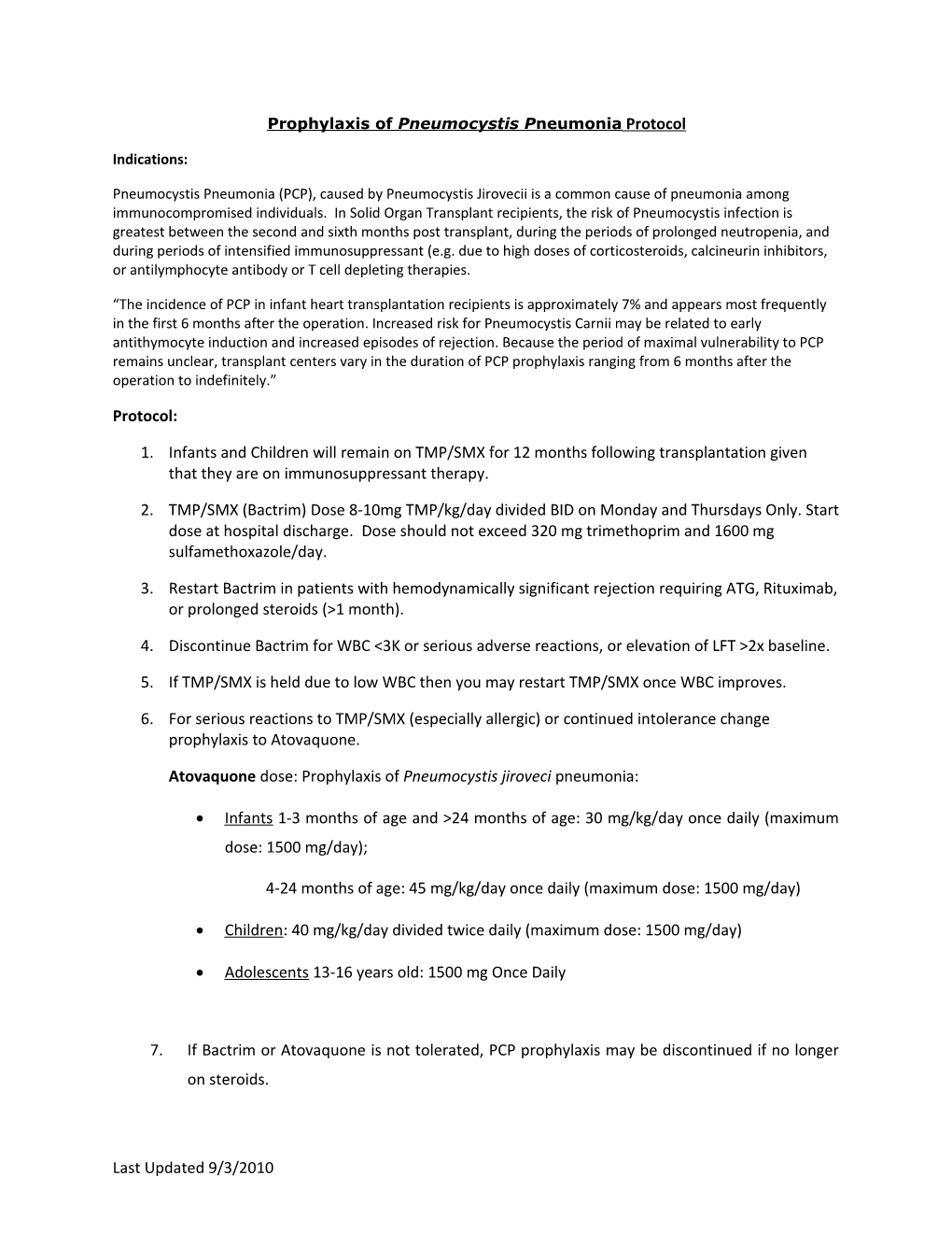 Prophylaxis of Pneumocystis Pneumoniaprotocol