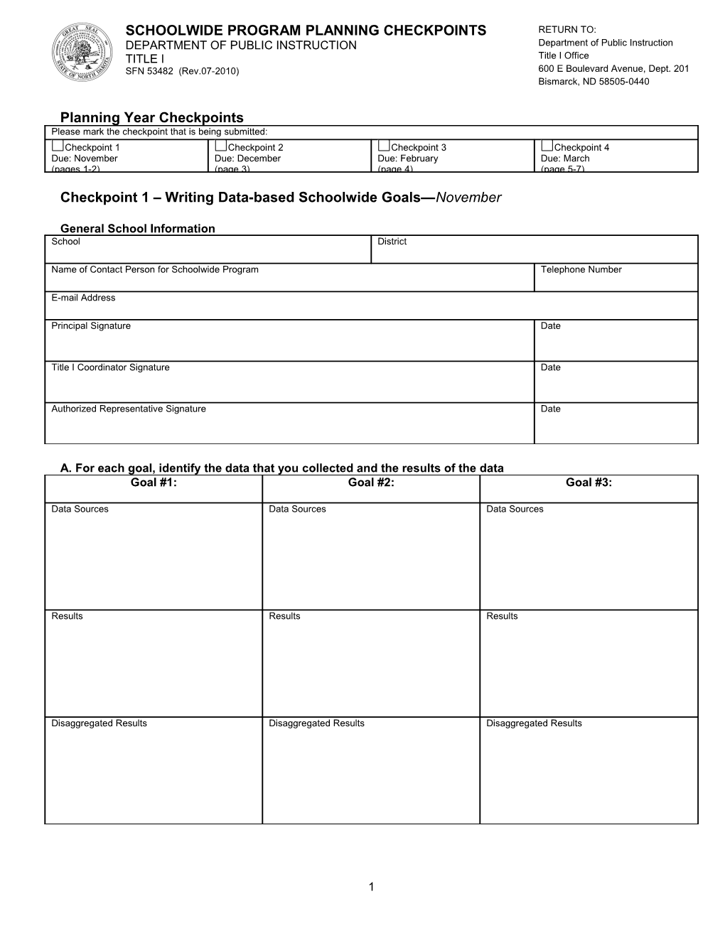 Title I Schoolwide Program Application