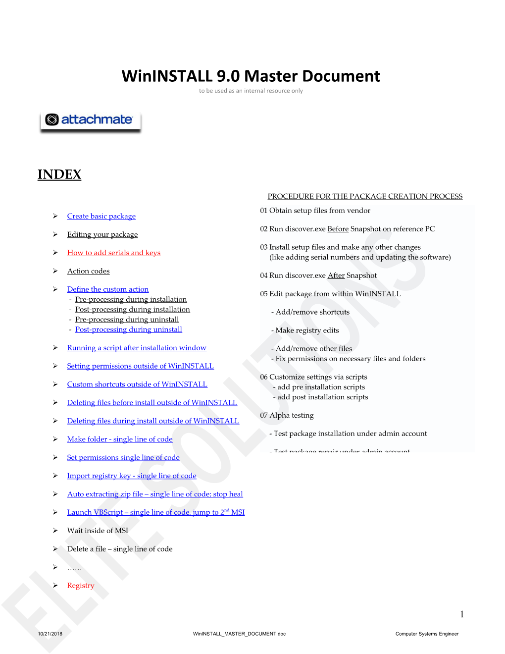 Wininstall 9.0 Master Document to Be Used As an Internal Resource Only