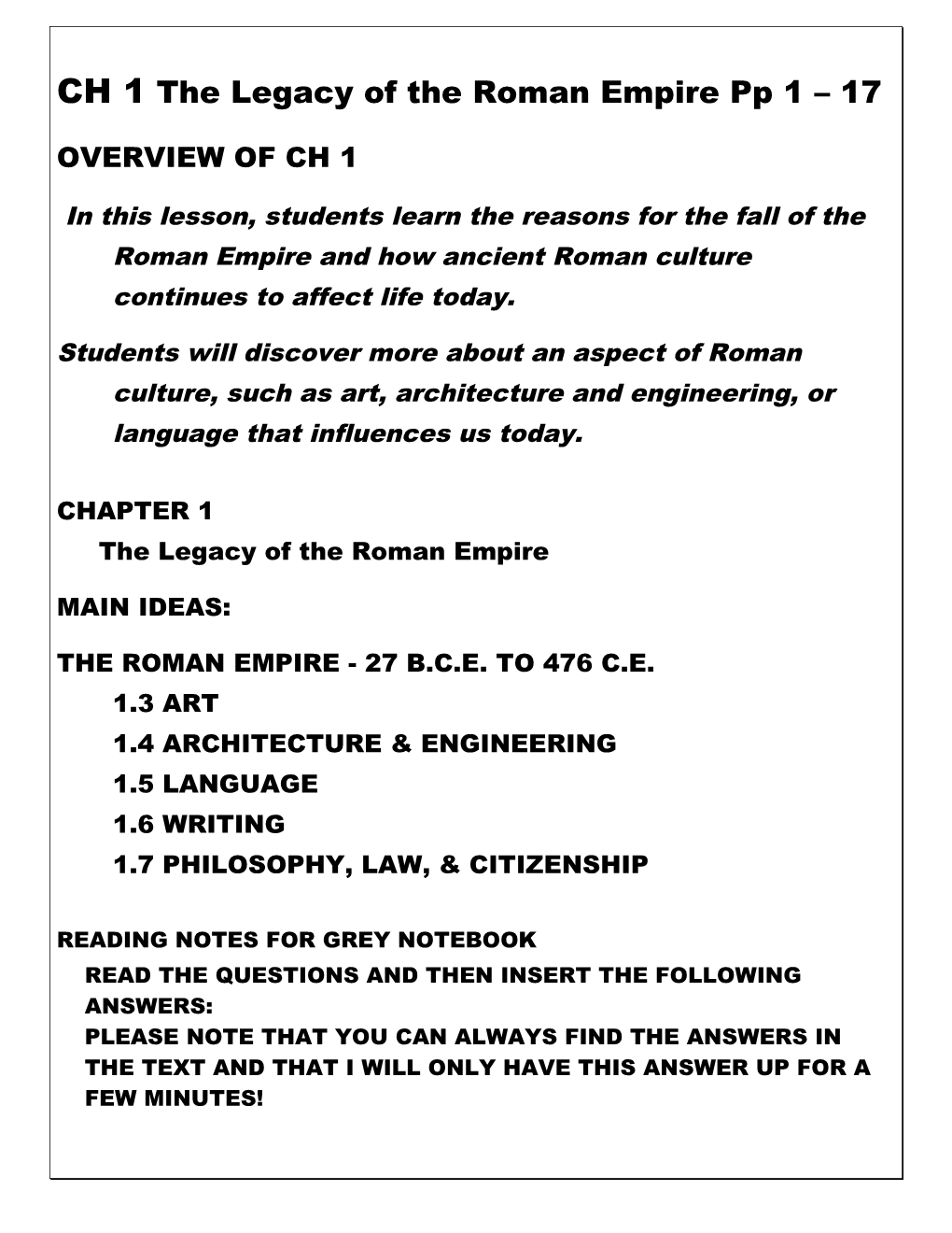 CH 1 the Legacy of the Roman Empire Pp 1 17