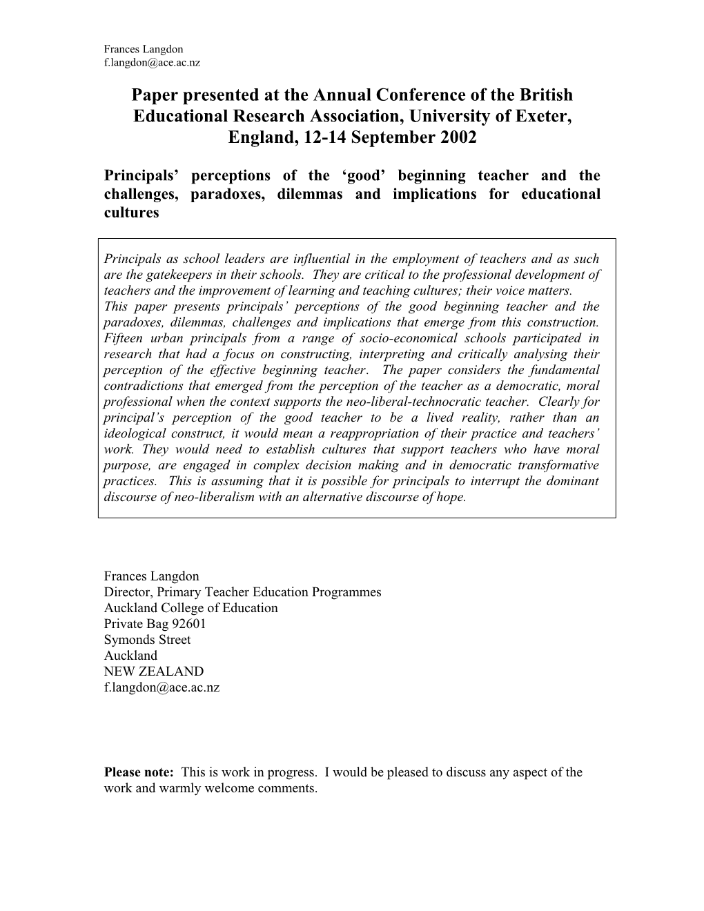 Principals Perceptions of the Good the Effective Beginning Teacher and the Paradoxes, Dilemmas