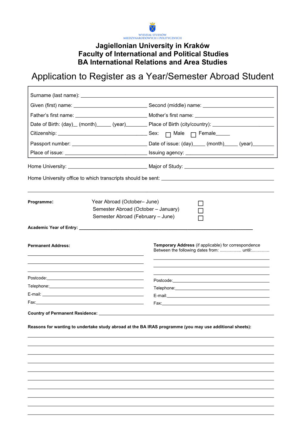 Study Abroad Application