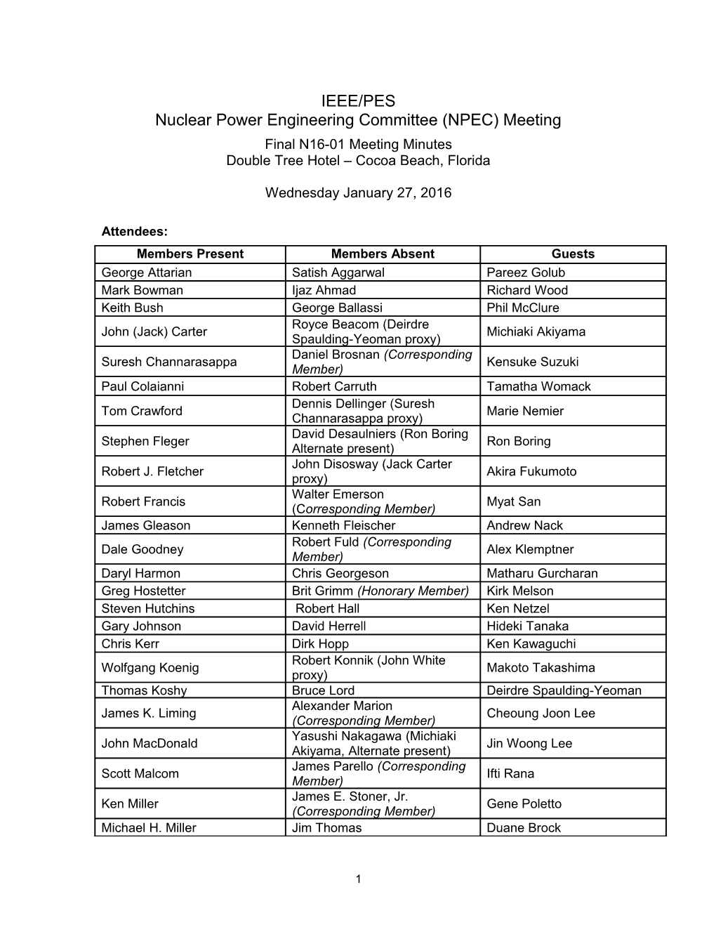 Nuclear Power Engineering Committee (NPEC) Meeting