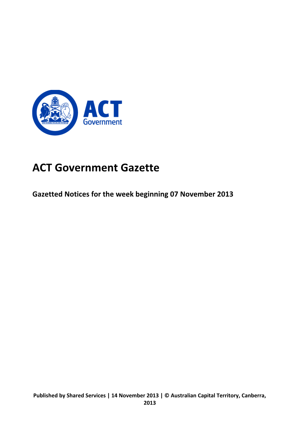 ACT Government Gazette 14 Nov 2013