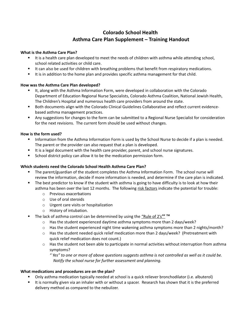 School Information Form for Students with Asthma and Breathing Problems