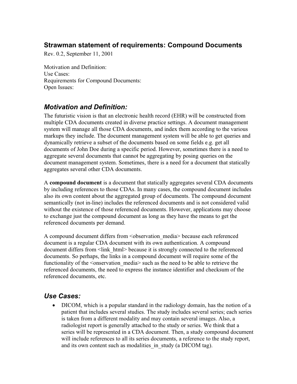 Strawman Statement of Requirements: Compound Documents