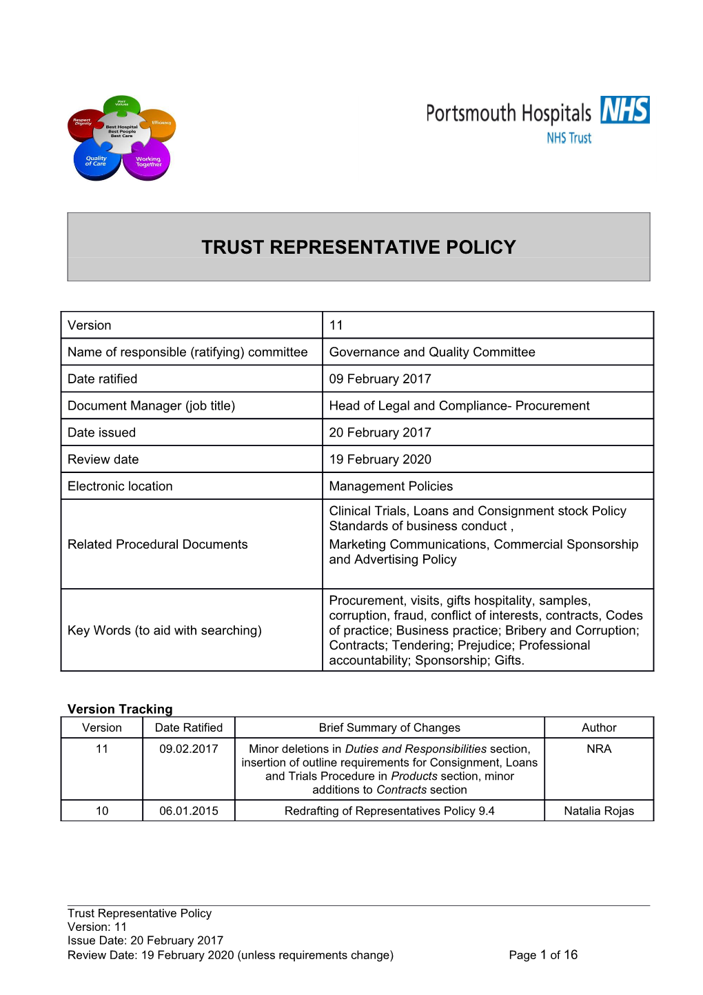 Trust Representative Policy