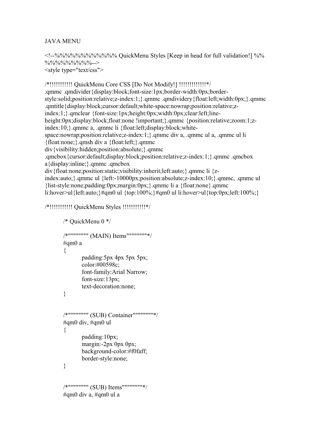 &lt;! Quickmenu Styles Keep in Head for Full Validation! &gt;