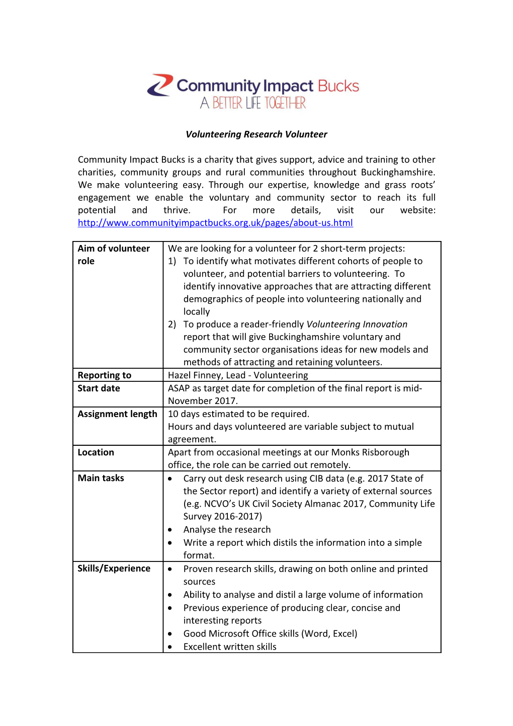 Registration Form for Volunteers