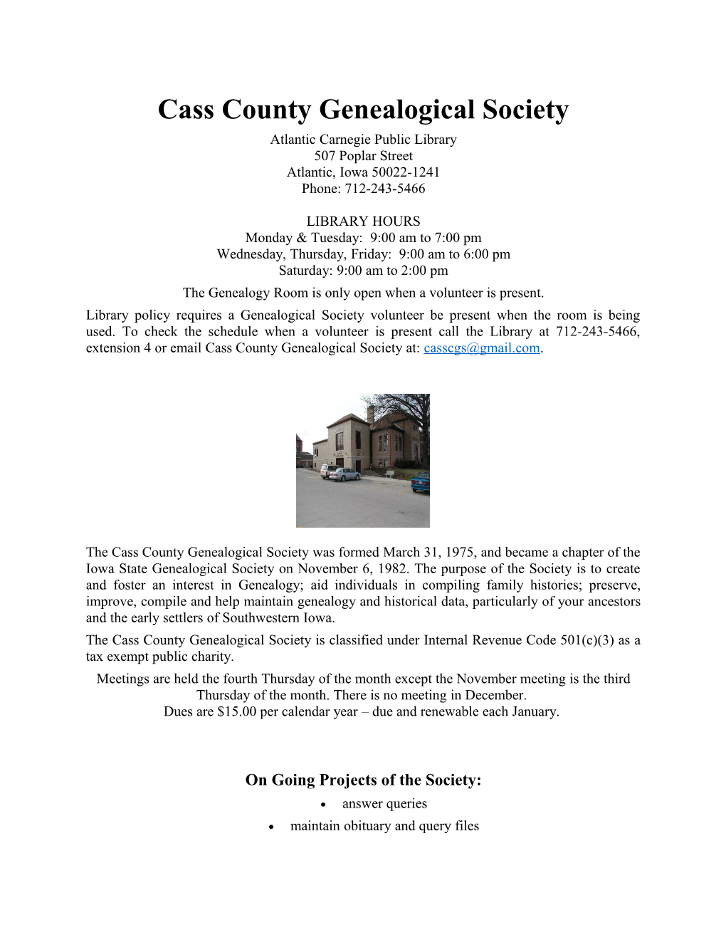 Cass County Genealogical Society