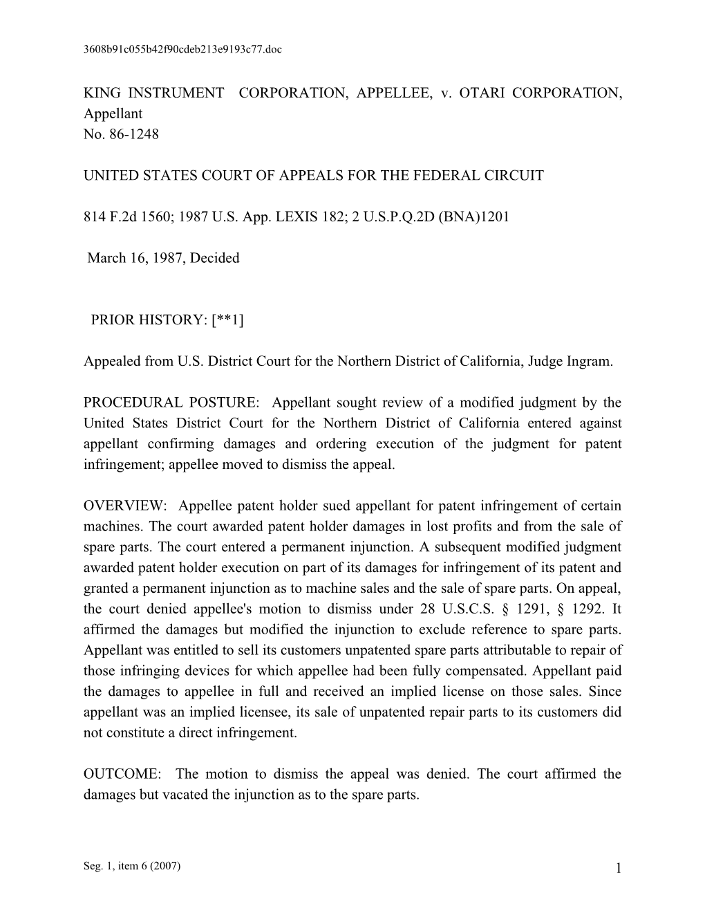 KING INSTRUMENT CORPORATION, APPELLEE, V