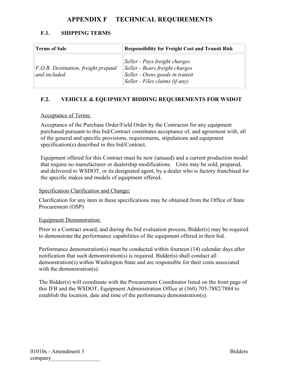 F.2.Vehicle & Equipment Bidding Requirements for Wsdot