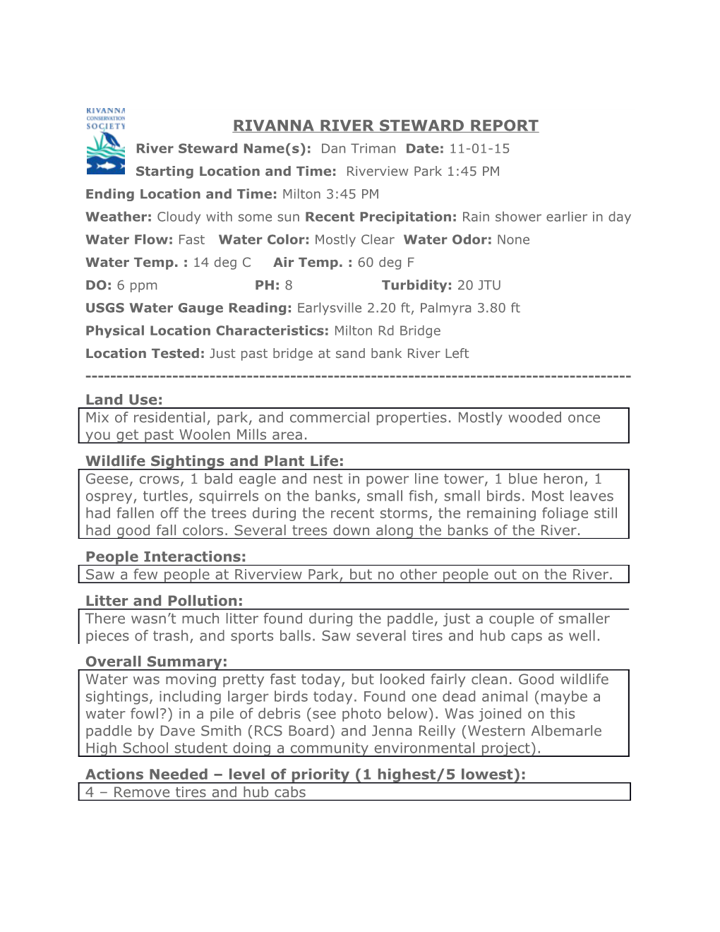 Rivanna River Steward Report