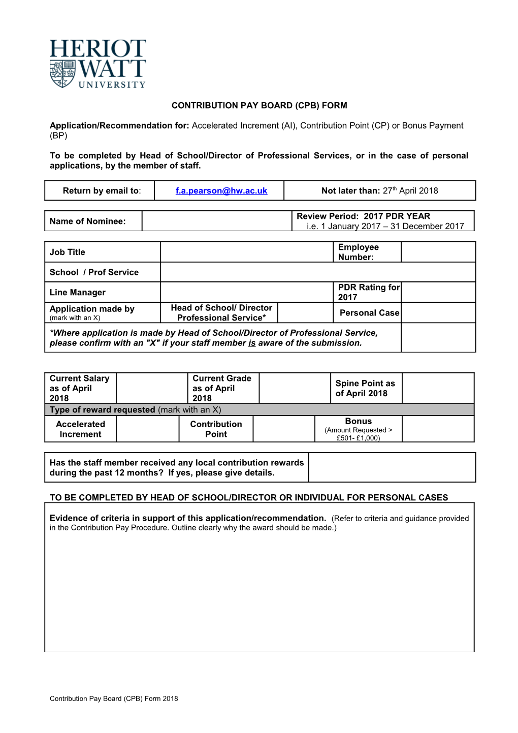 Contribution Pay Board (Cpb)Form