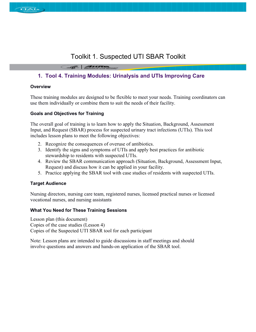 Tool 4. Training Modules: Urinalysis and Utis Improving Care