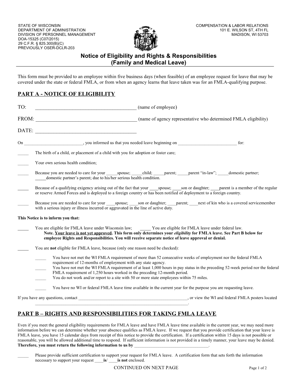 Notice of Eligibility and Rights & Responsibilities