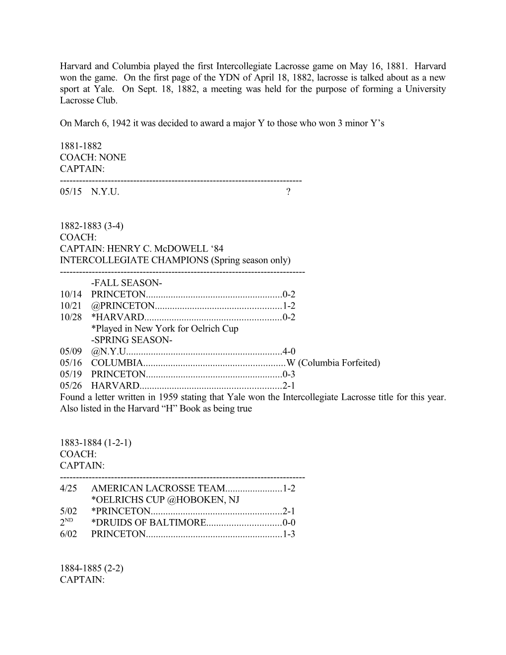 On March 6, 1942 It Was Decided to Award a Major Y to Those Who Won 3 Minor Y S