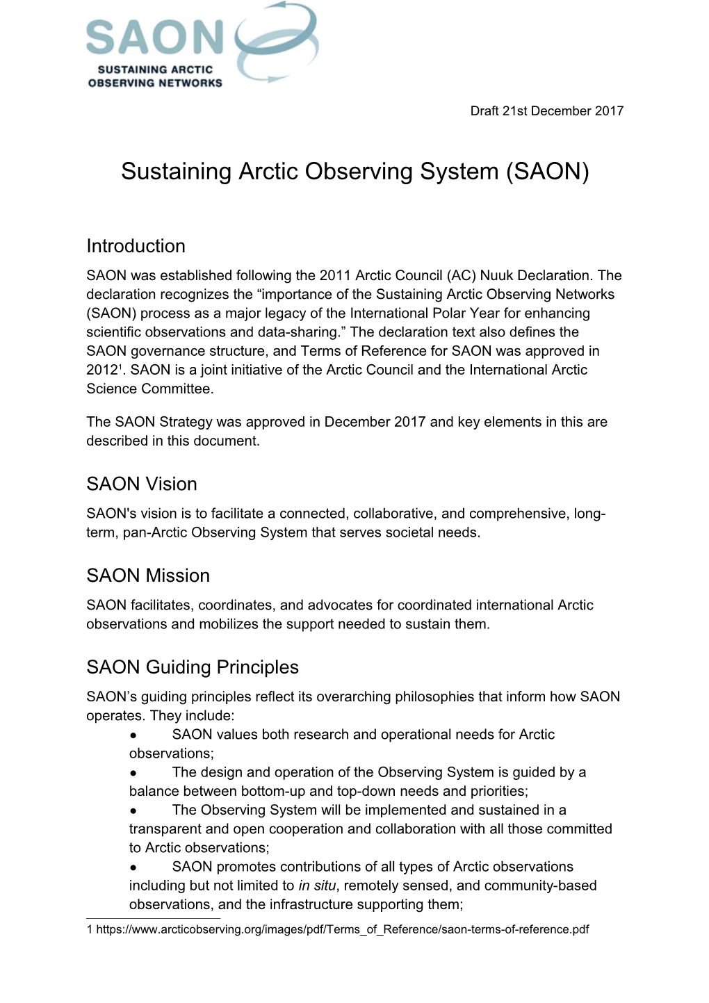 Sustaining Arctic Observing System (SAON)