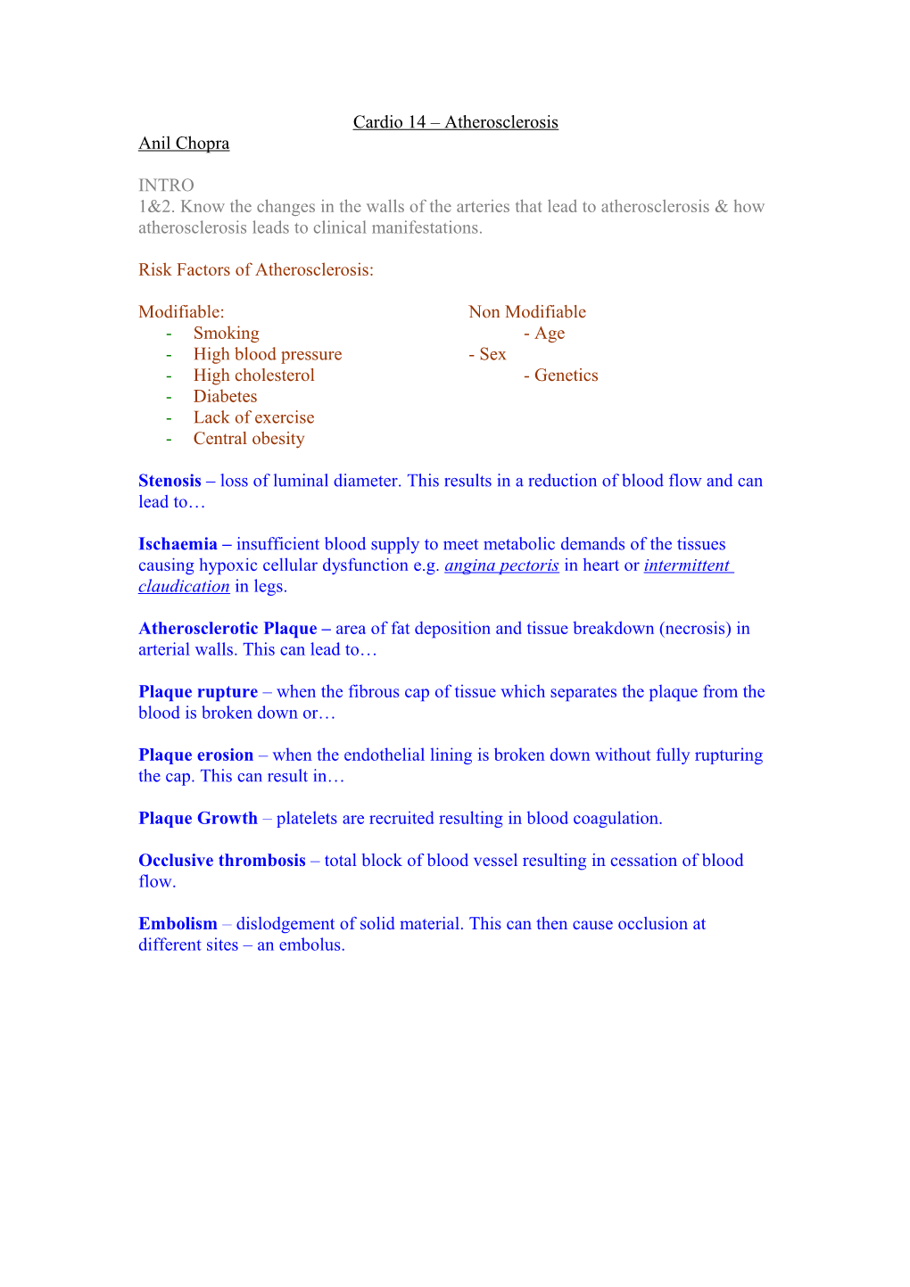 Cardio 14 Atherosclerosis